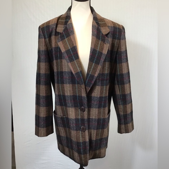 Vintage Harve Benard Womens Plaid Wool Blazer Size 10 Oversized 2 Button Jacket - Picture 6 of 16